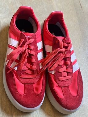 adidas Women’s Red Sneakers with White Stripes